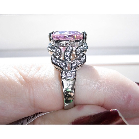 STAINLESS STEEL Huge Simulated Pink Sapphire Ring - Picture 5 of 12